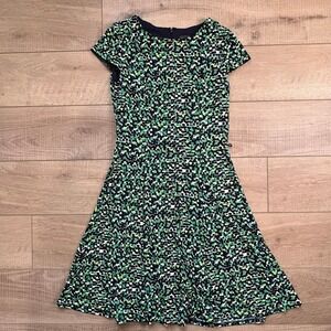 Jessica Howard Dress Midi Geometric Mosaic Green Navy Fit Flare Sz 6 Cap Sleeve